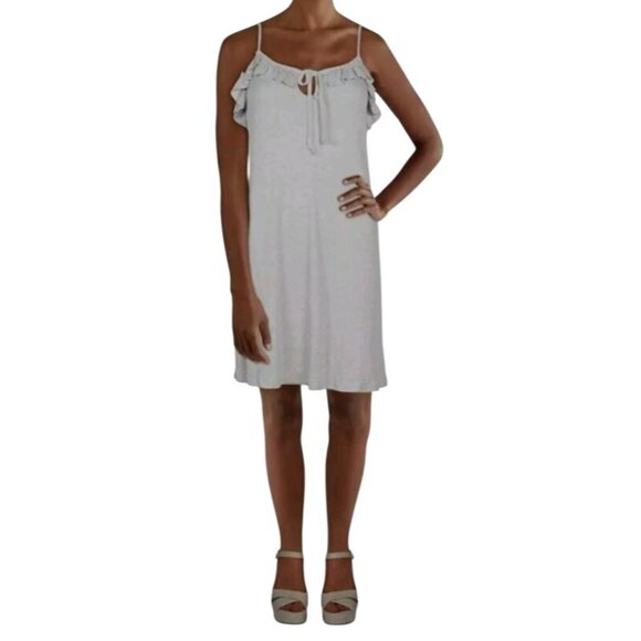 NEW Anthropologie‎ Maronie Light Gray Sleeveless Ruffle Tie Mini Dress S - Picture 2 of 11